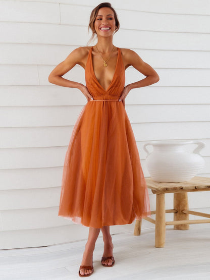 Sexy Backless Crisscross Midi Dress