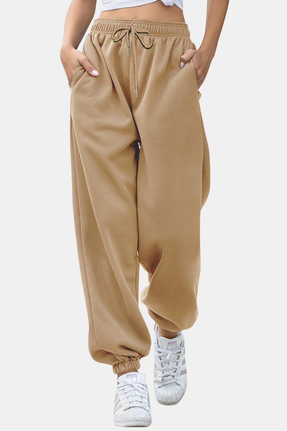 Elastic Waist Joggers with Pockets Tan