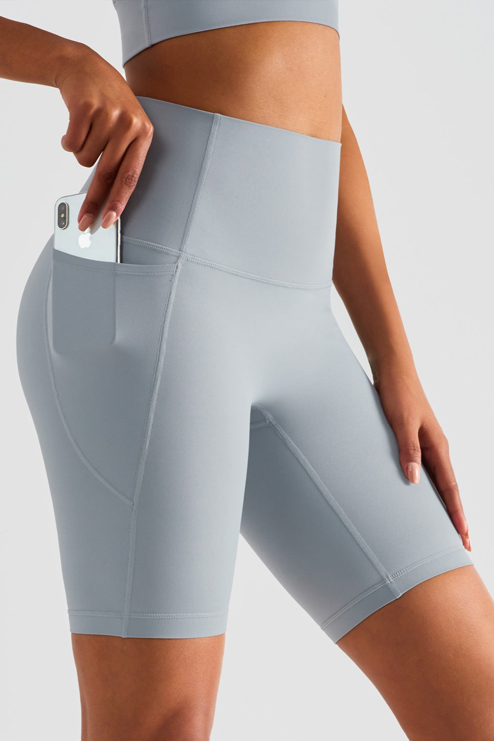 Pocketed High Waist Active Shorts Gray