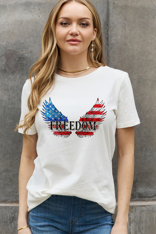 Simply Love Full Size FREEDOM Wing Graphic Cotton Tee White