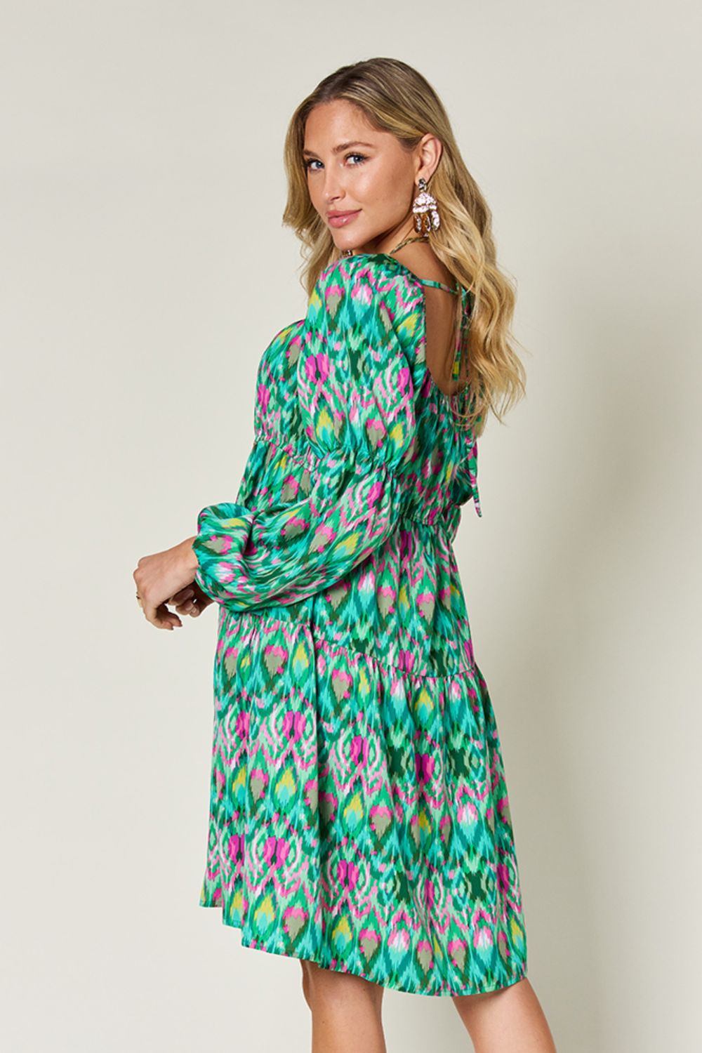 Printed Long Sleeve Smocked Dress