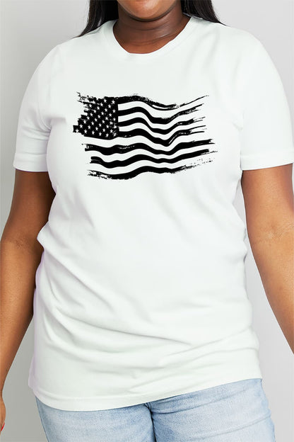 Simply Love Full Size US Flag Graphic Cotton Tee Bleach