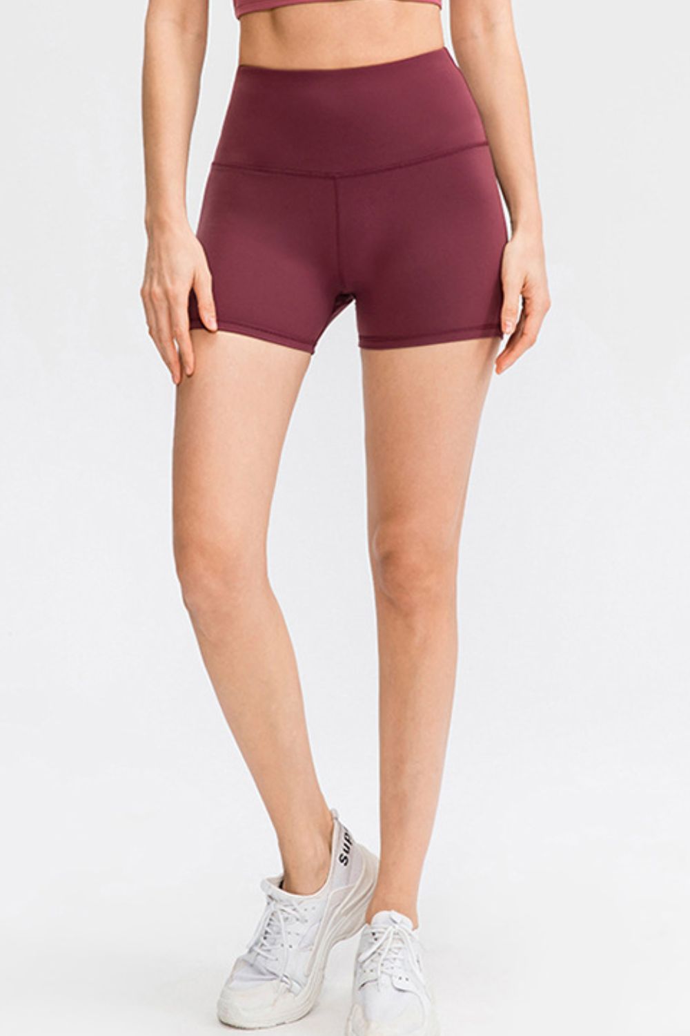 Wide Waistband Sports Shorts Burgundy