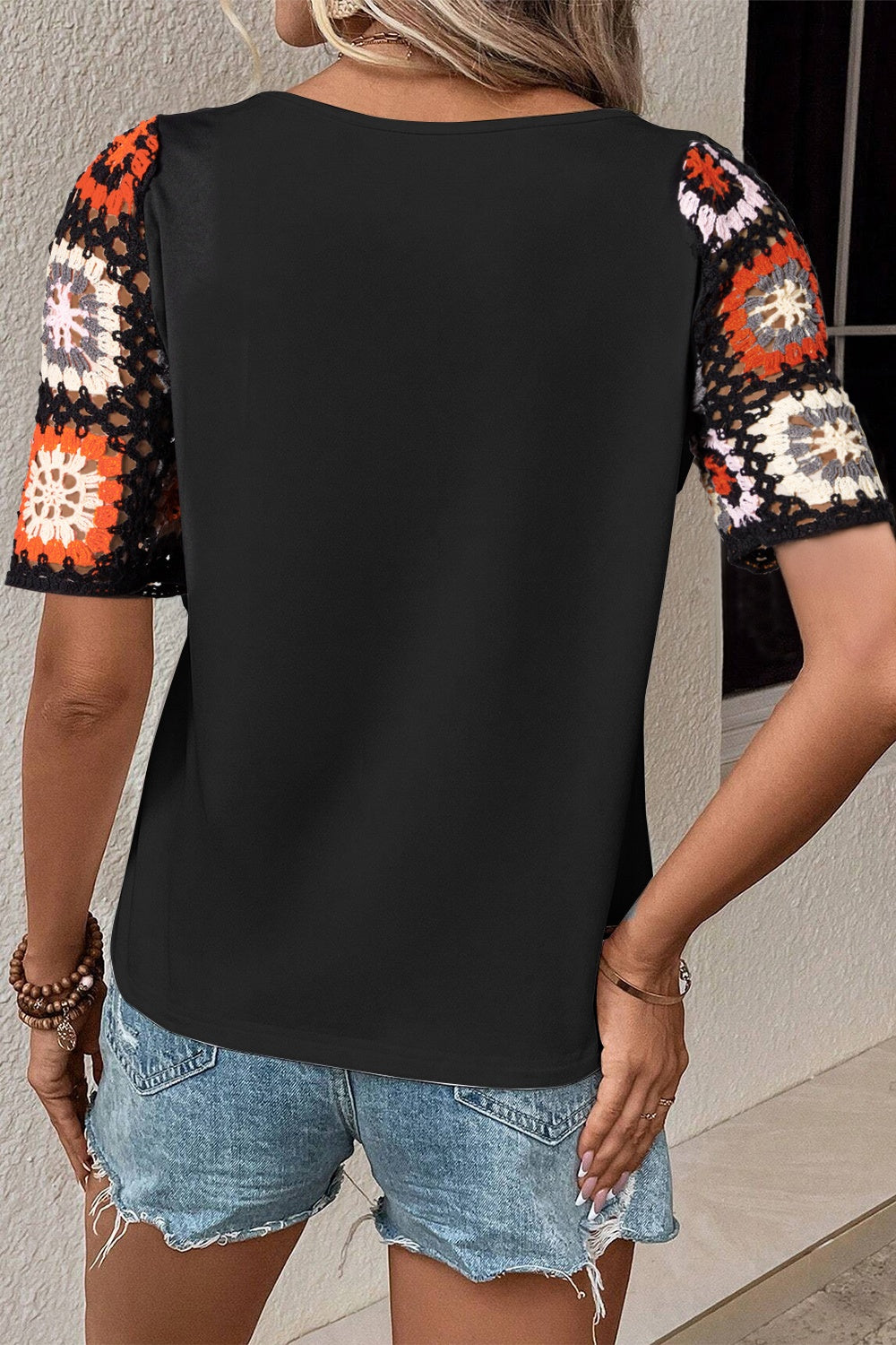 Geometric Print Round Neck Blouse