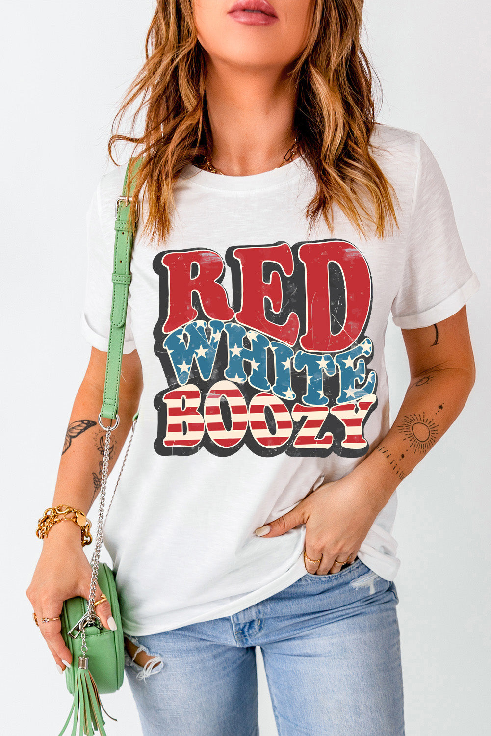 Letter Graphic Round Neck Short Sleeve T-Shirt White