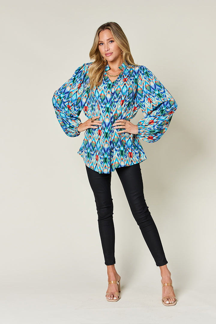 Printed Balloon Sleeve Blouse