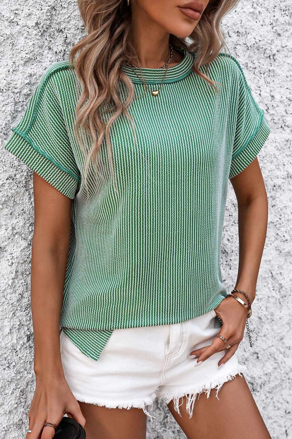 Relaxed Fit Striped Crewneck Tee Green