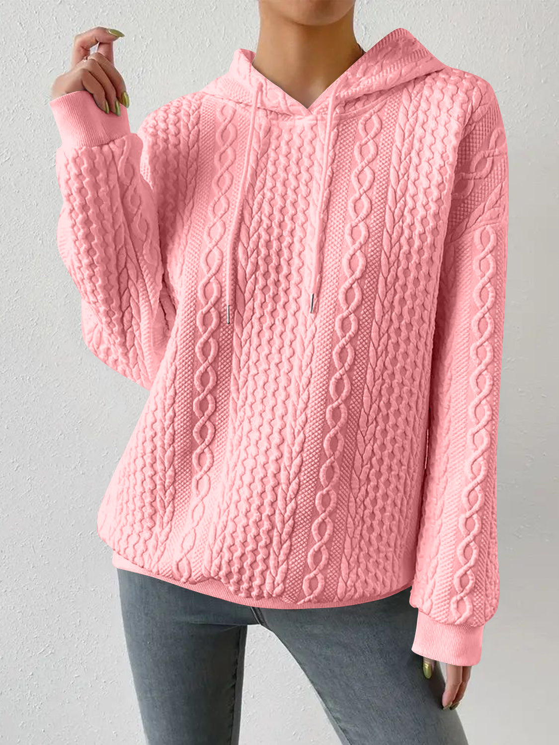 Drawstring Drop Shoulder Long Sleeve Hoodie Burnt Coral