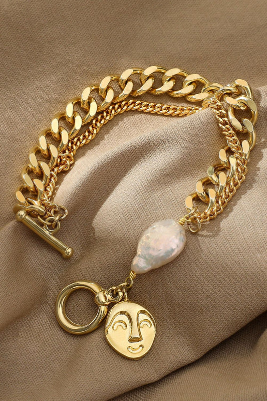Gold Chain Bracelet with Freshwater Pearl