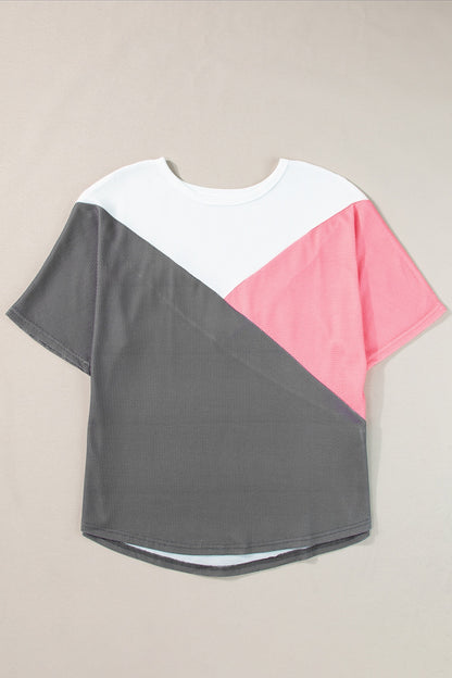 Color Block Round Neck Half Sleeve Top