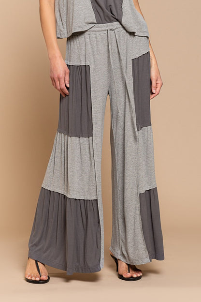 POL Ribbed Contrast Wide Leg Pants Grey