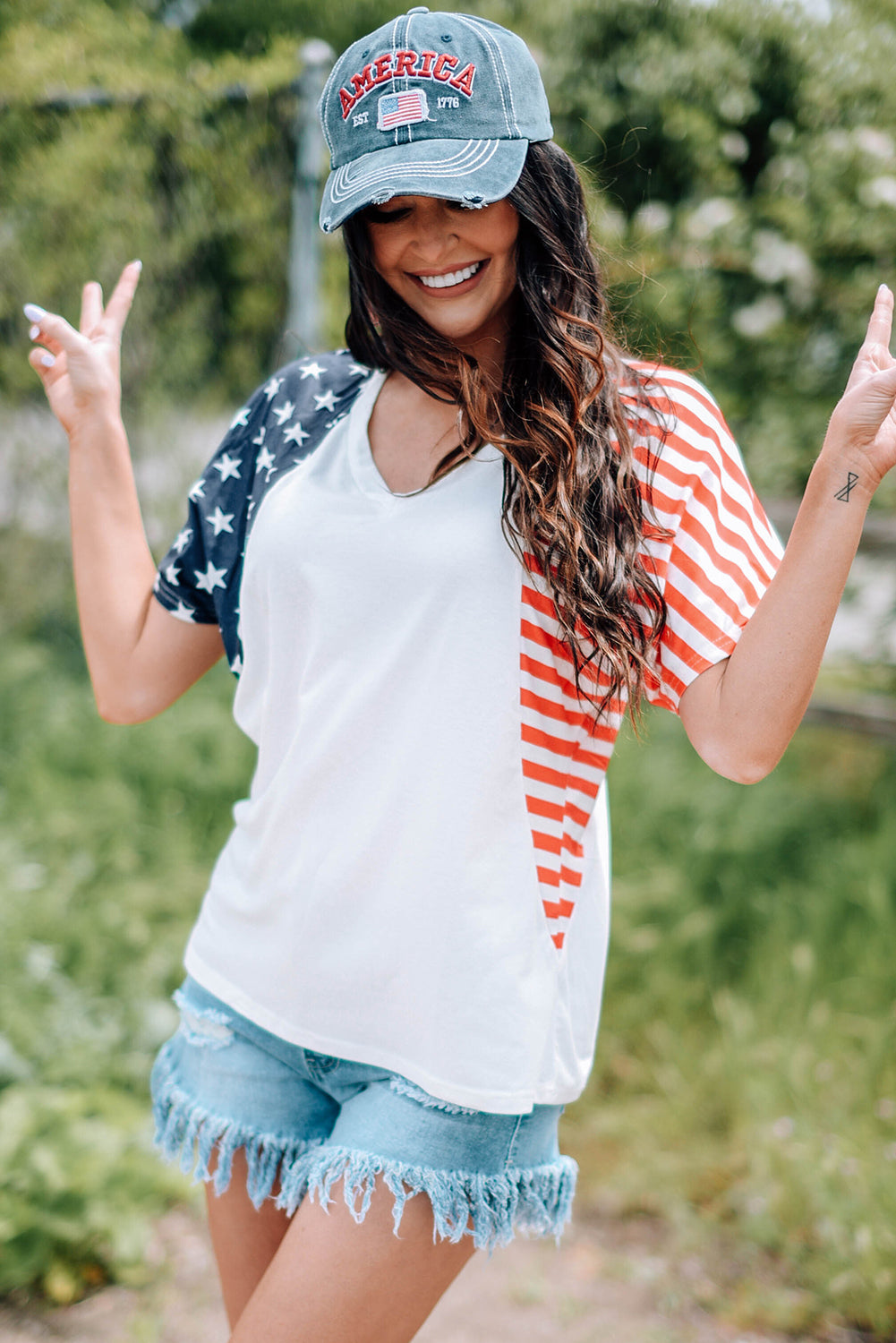 American Flag Relaxed V-Neck Tee