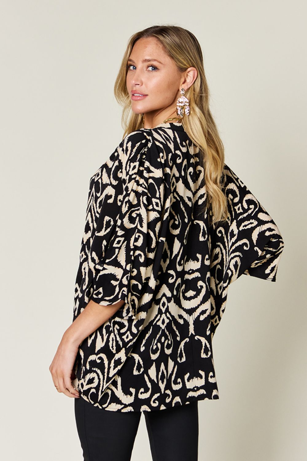 Opaque Printed Elbow Sleeve Blouse