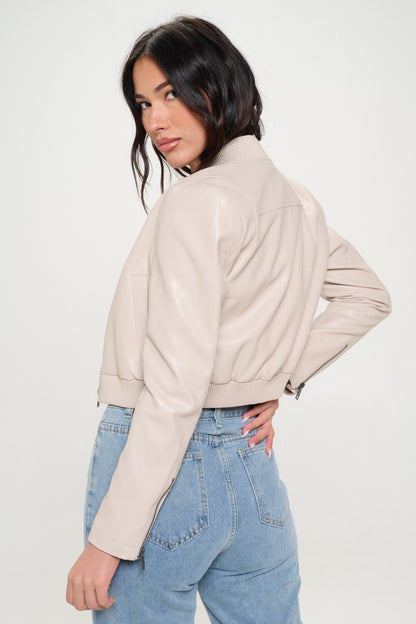 Women's Vegan Cropped Bomber Jacket