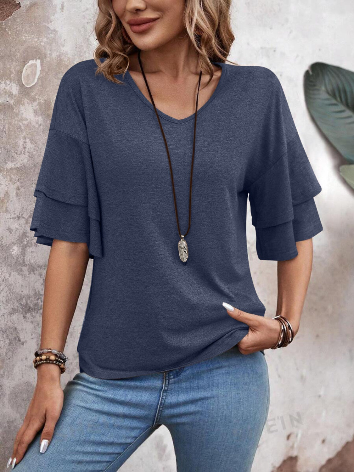 V-Neck Blouse Indigo