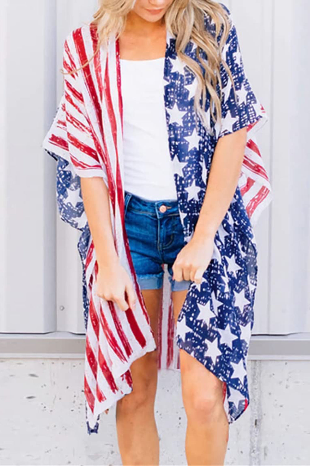 American Flag Kimono Cover Up Multicolor