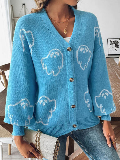 V-Neck Dropped Shoulder Cardigan Cerulean