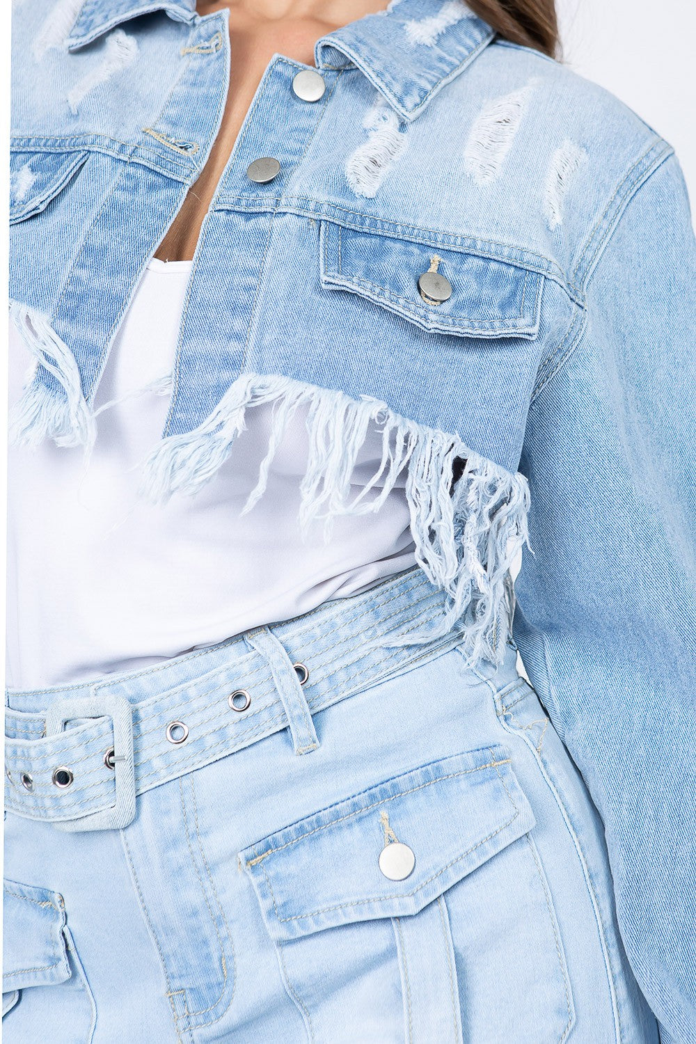 Women's Distressed Denim Crop Jacket