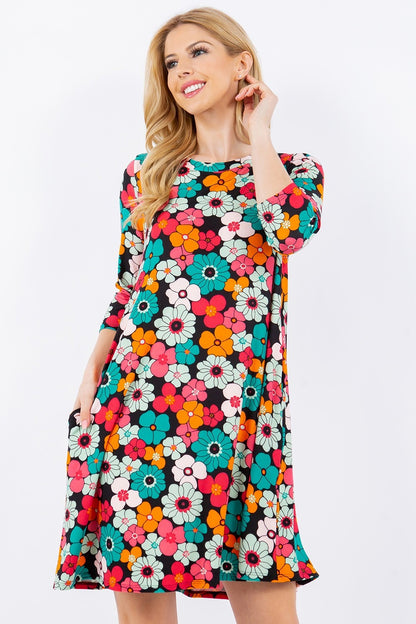 Floral Midi Dress with Pockets - Back to School