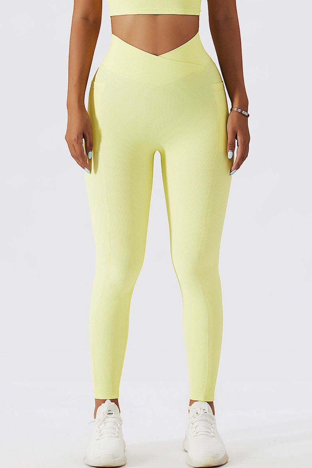 High-Waist Pocket Leggings with Crossover Detail Mist Green