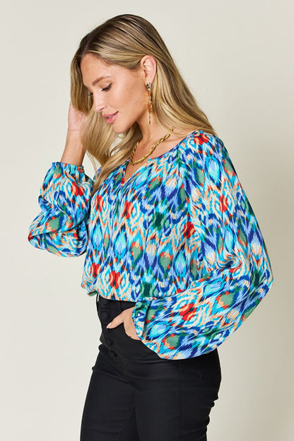 Opaque Printed Balloon Sleeve Top