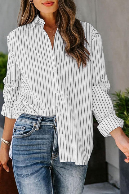 Striped Button-Down Shirt White