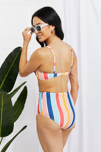 Striped Twist-Front High-Waisted Bikini