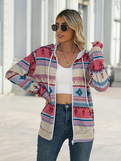 Geometric Hooded Sweatshirt Jacket