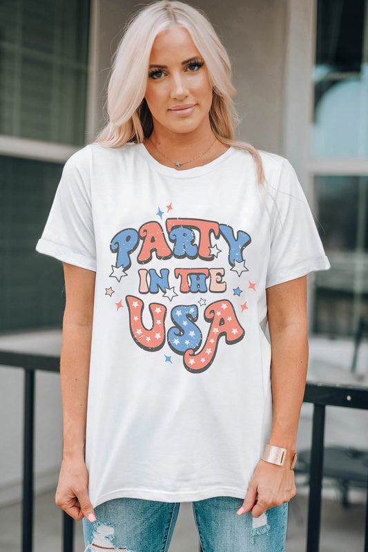 Letter Graphic Round Neck Short Sleeve T-Shirt White