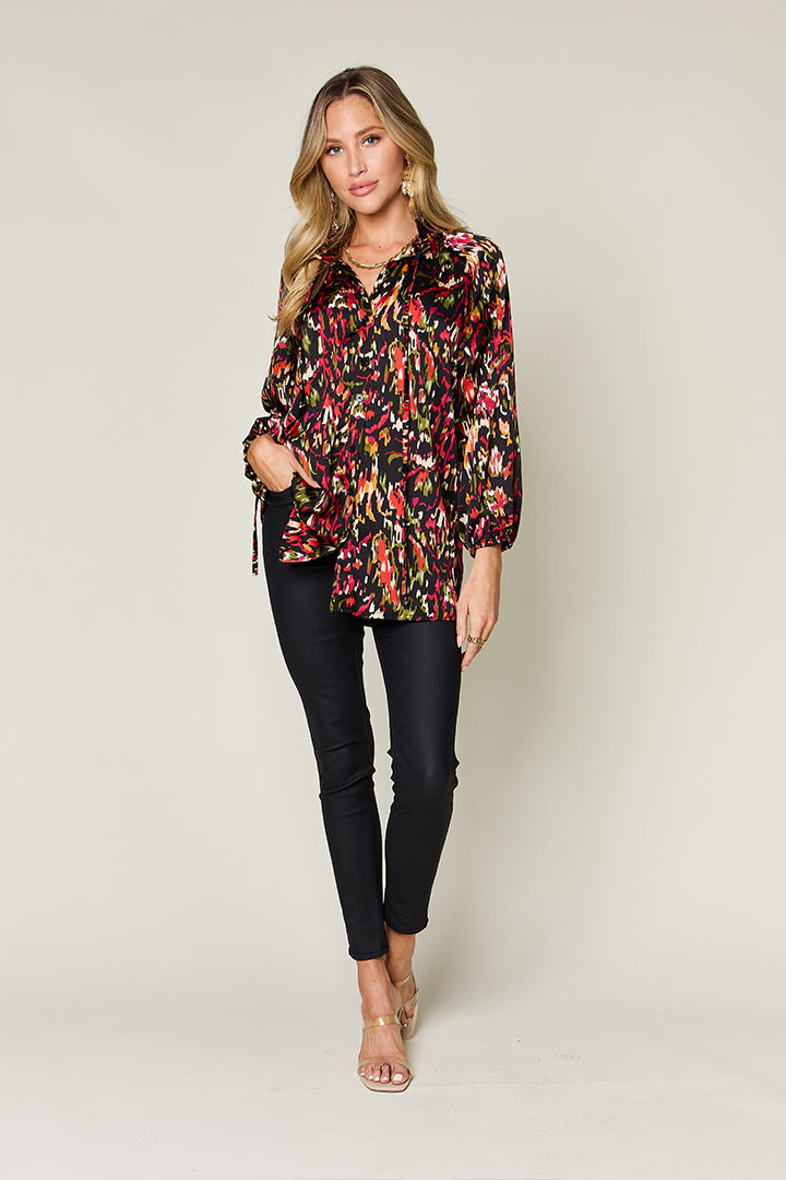 Printed Long Sleeve Button-Down Top