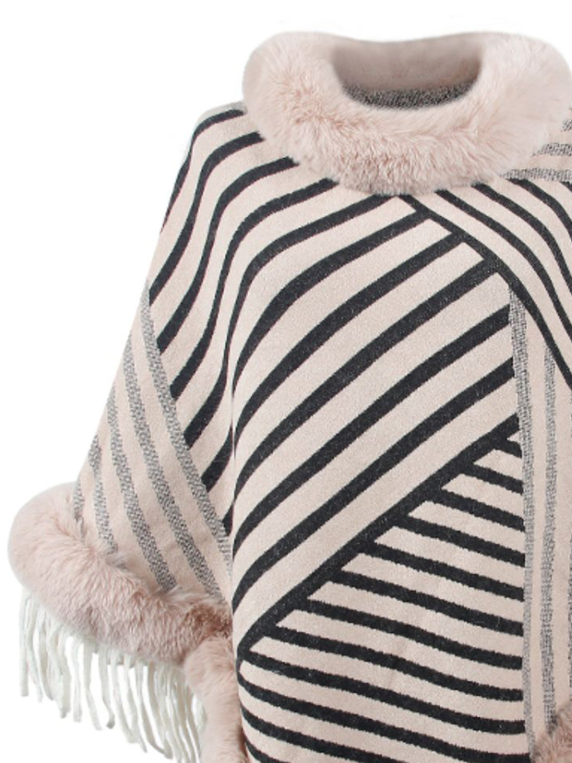 Striped Fringe Hem Poncho