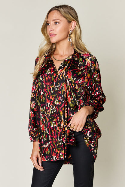 Printed Long Sleeve Button-Down Top