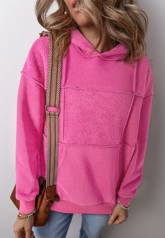 Exposed Seam Long Sleeve Hoodie Hot Pink