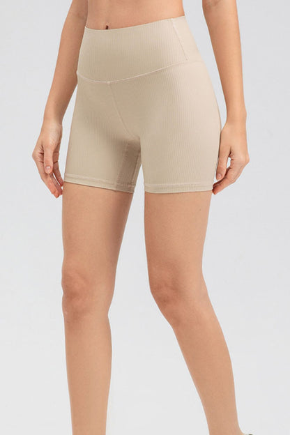 Wide Waistband Slim Fit Sports Shorts Tan