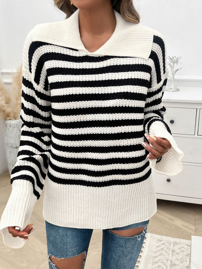 Women's Striped Sweater Collar