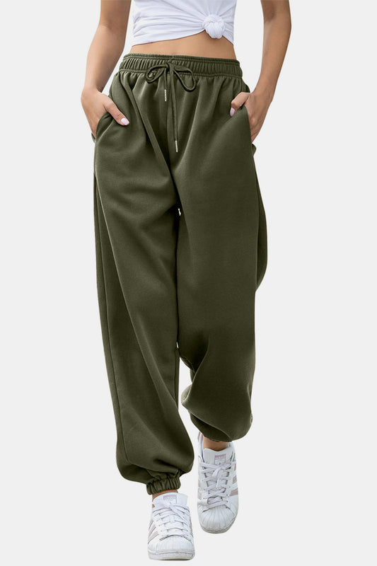 Elastic Waist Joggers with Pockets Army Green