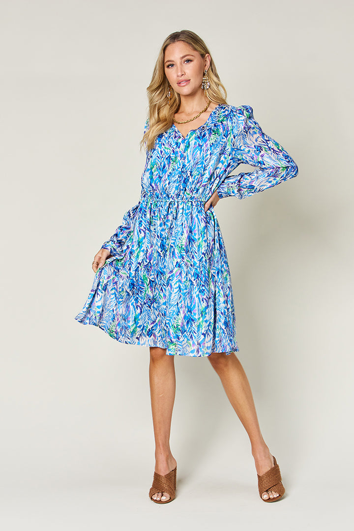 Printed Long Sleeve Drawstring Dress