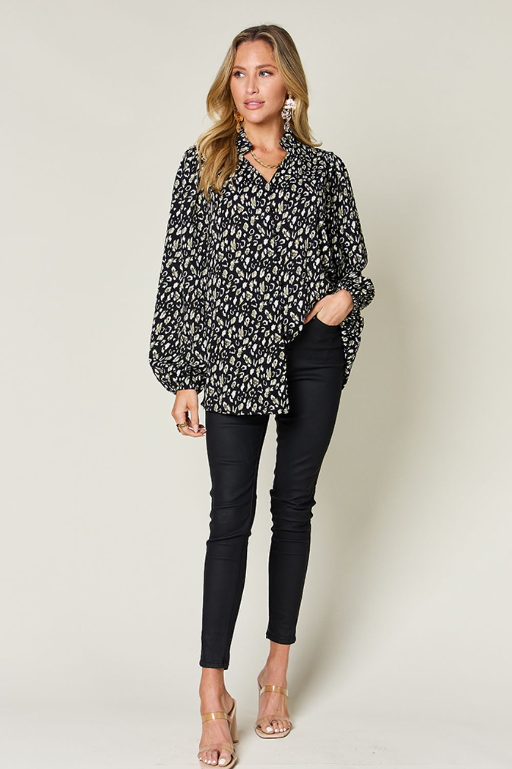 Leopard Print Long Sleeve Blouse