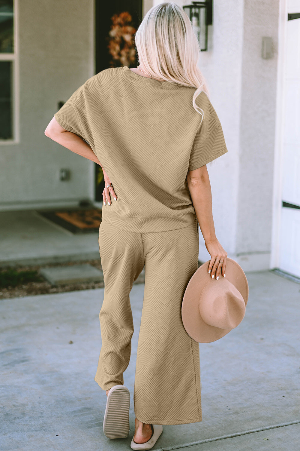 Textured Drawstring Waistband Pants and Top Set