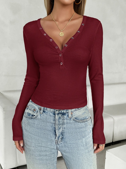 Long Sleeve V-Neck Tee Burgundy