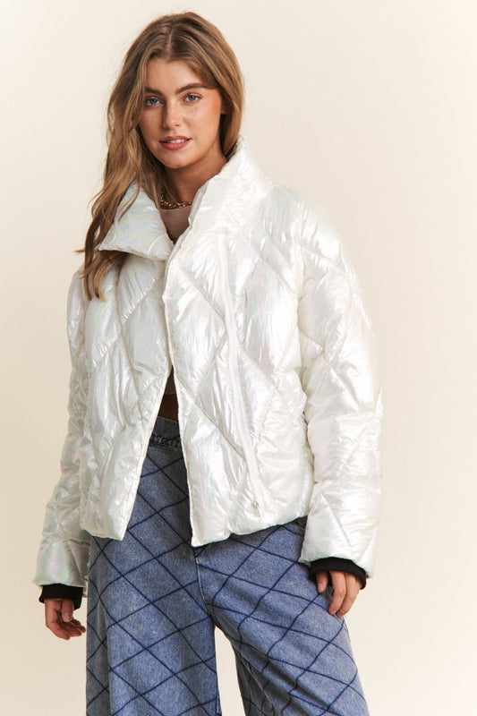 J.NNA Quilted Mock Neck Puffer Jacket Winter Glass