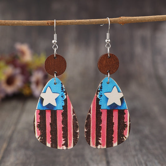 Star & Stripes Wooden Dangle Earrings Multicolor One Size