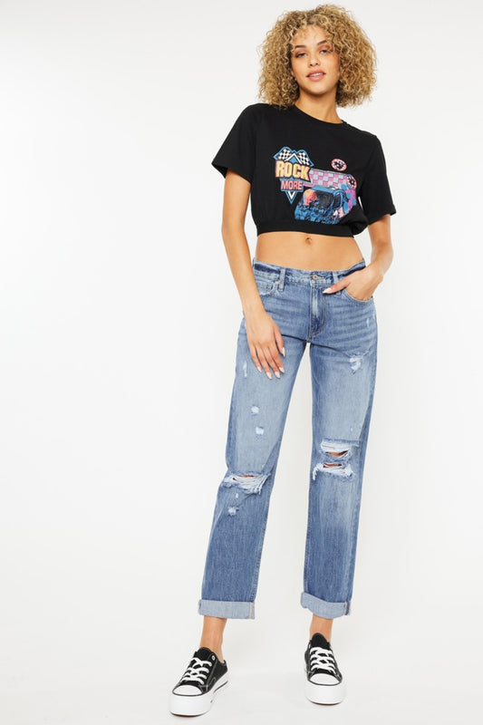Kancan Mid Rise Distressed Straight Jeans Light