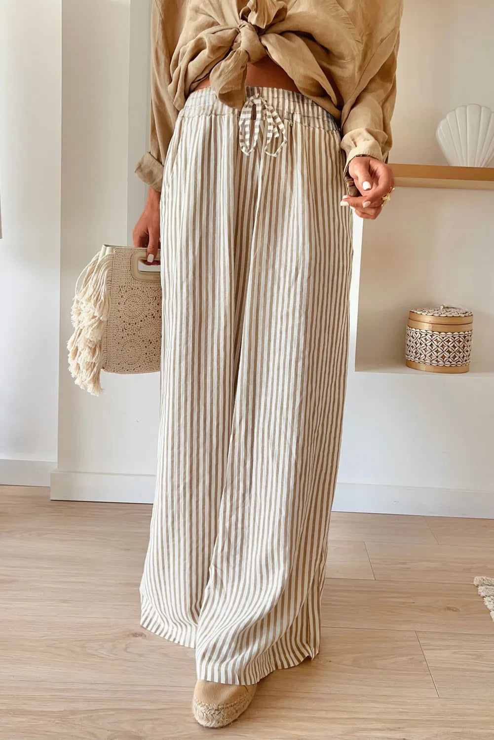 Pocketed Striped Wide Leg Pants Stripe