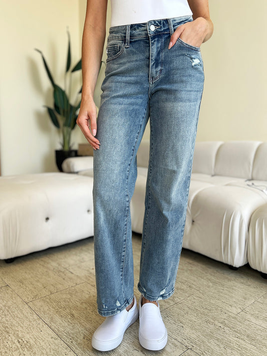 Judy Blue Full Size High Waist Distressed Straight Jeans Medium