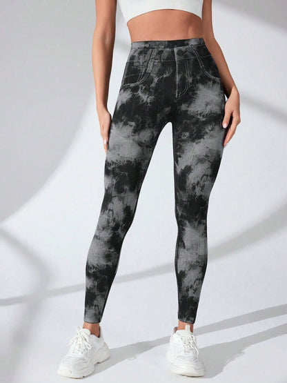 Tie-Dye High Waist Active Leggings Black