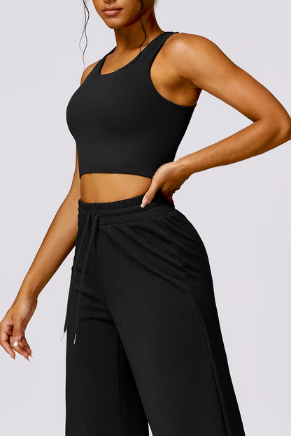 Round Neck Wide Strap Cropped Active Tank