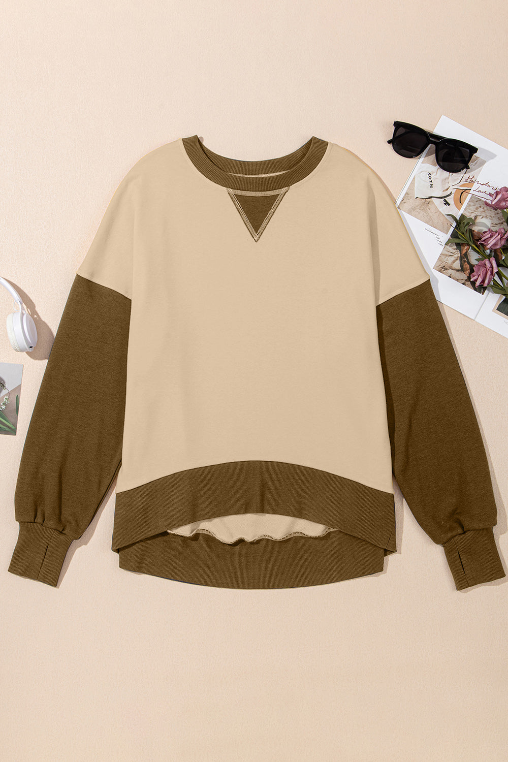 Women's Contrast Crewneck Sweatshirt Taupe