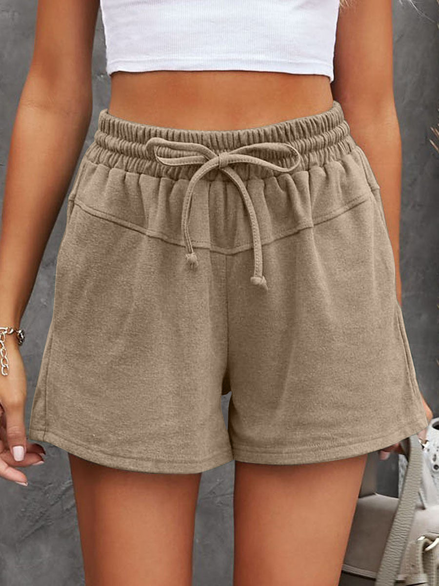 Full Size Drawstring Shorts with Pockets Mocha