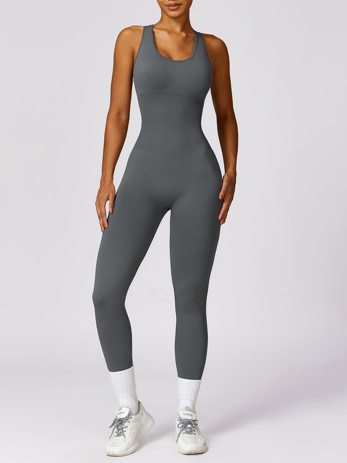 Cutout Racerback Active Jumpsuit Dark Gray